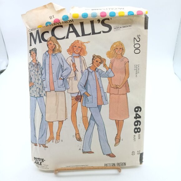 Vintage McCalls 6468 Petite Maternity Sewing Pattern Jacket Shirt Pants Skirt - Picture 1 of 2